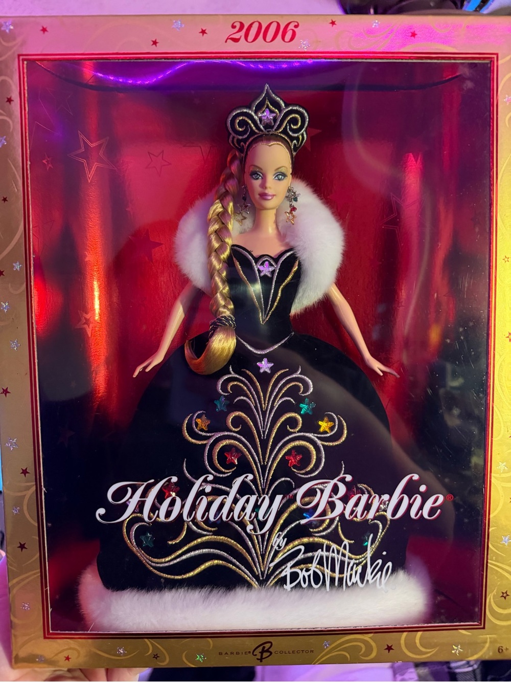 Barbie Black and Gold Holiday Doll with White Fur Trim